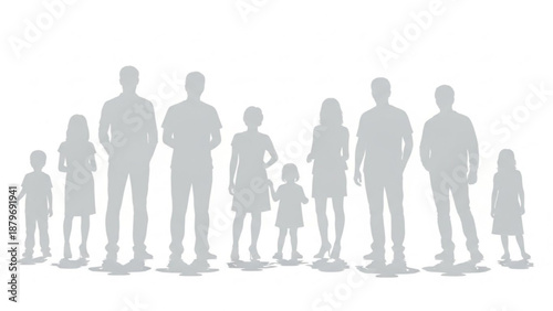 Group of transparent gray silhouettes representing diverse family members connected  