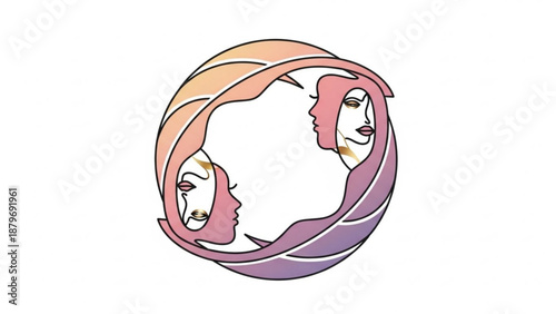 Womans Face in Circular Motion with Flowing Hair, Isolated on White Background, Vector Illustration