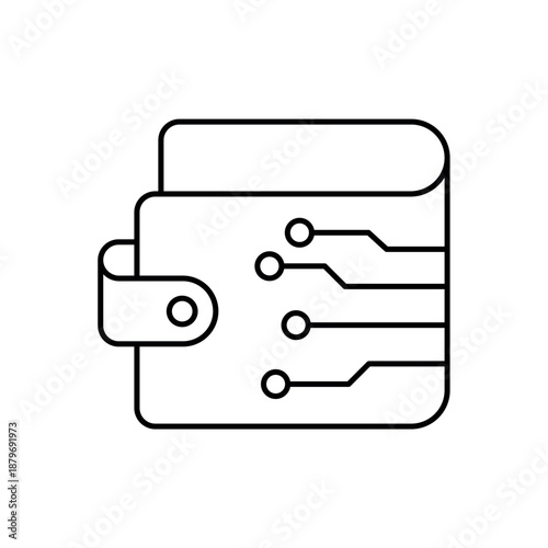 Icon a DeFi digital wallet with circuit lines, isolated against a clean background.
