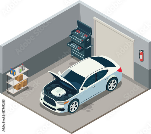 Car repair in small garage shop