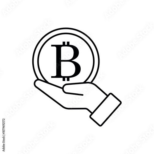 Icon a Crypto lending hand with bitcoin coin, isolated against a clean background