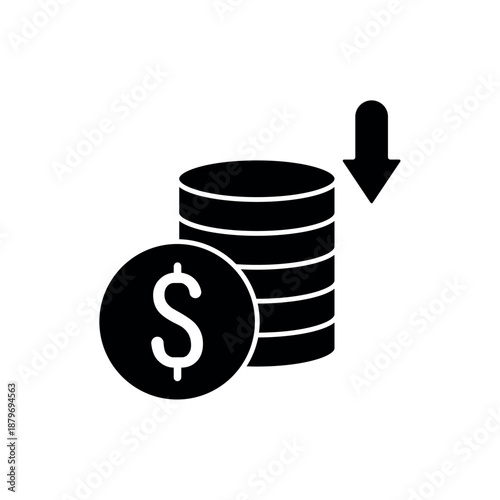 Icon a Deflationary coin stack with downward arrow, isolated against a clean background.