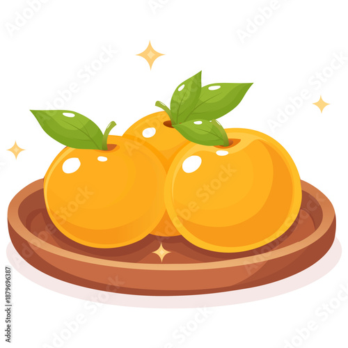 mandarin oranges plant fruit vector icon illustration outline isolated on plain white background. Lunar chinese new year themed.