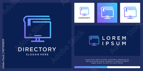 Directory logo design with monitor and book.