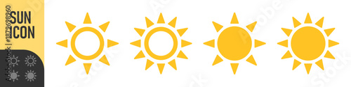 Sun icons colors set, weather, brightness, summer, or settings ideal for UI, apps, forecasts, and daylight themes	
