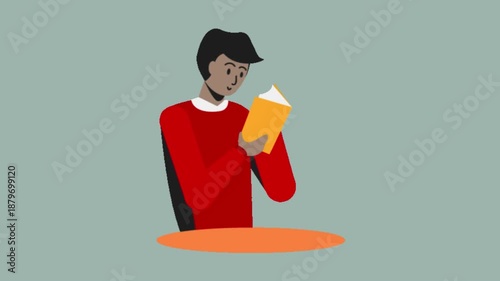 Cartoon Animation of a Man Reading a Book Casually
