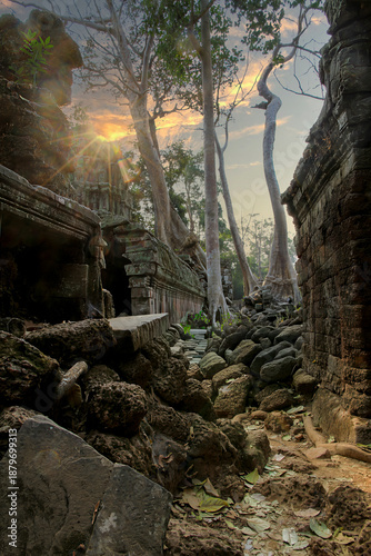 Angkor, Cambodia. Views from inside and outside the Angkor Wat temple.