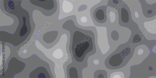 Organic abstract pattern of interlocking gray shapes with subtle purple and blue outlines, resembling topographic maps or cellular structures for scientific or artistic backgrounds
