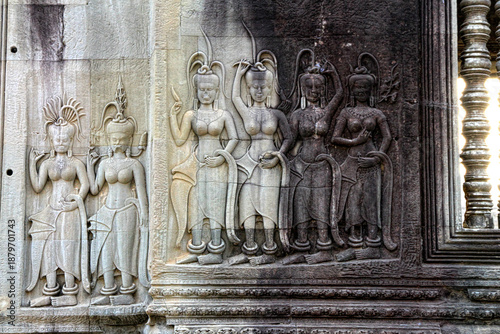 Angkor, Cambodia. Views from inside and outside the Angkor Wat temple.