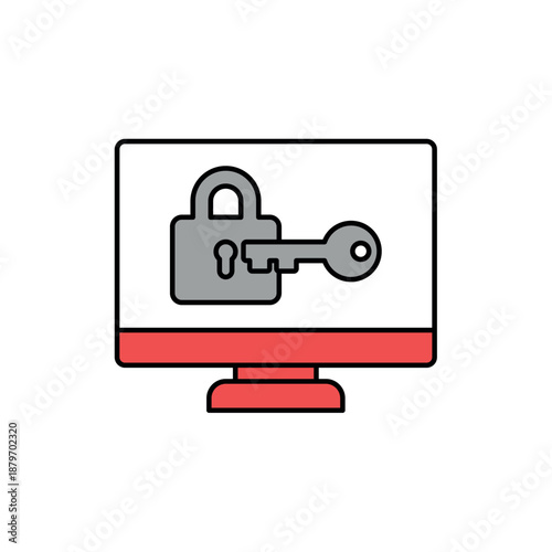 Icon a Permission access with computer and key lock, isolated against a clean background.