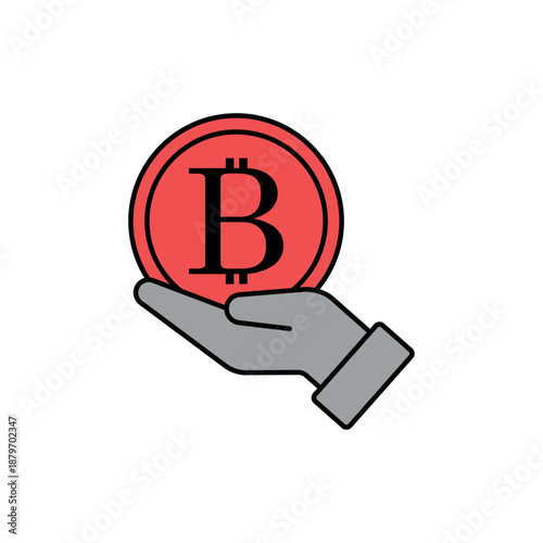 Icon a Crypto lending hand with bitcoin coin, isolated against a clean background