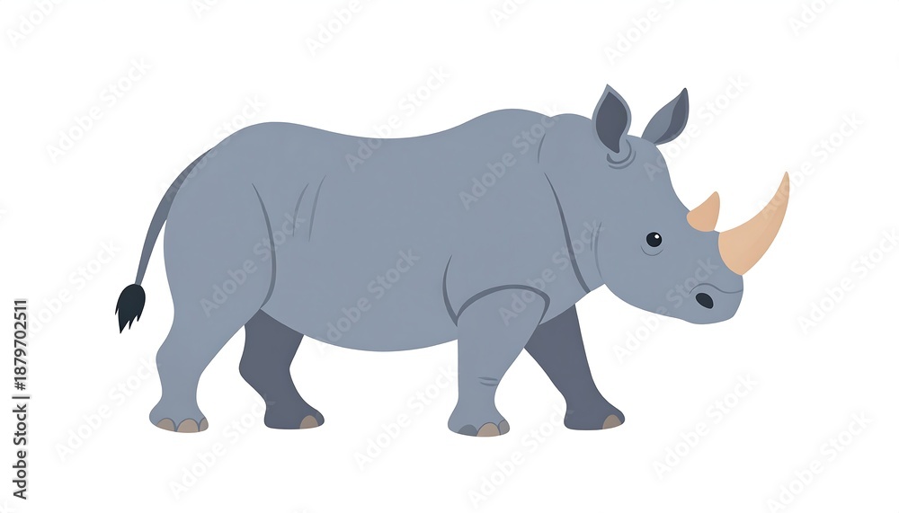 Fototapeta premium A gray rhinoceros illustration walking on a white background