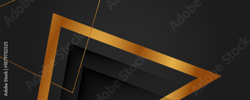 Abstract background with gold geometric triangle lines. Modern minimal luxury shiny lines pattern banner. Vector illustration