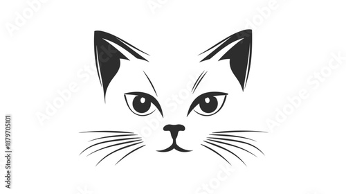 Black and White Illustration of Cat Face.