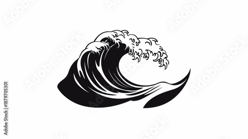 Black and White Ocean Wave Illustration 1.