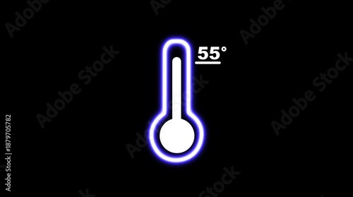 Neon purple thermometer showing 55 degrees on a black background temperature measurement