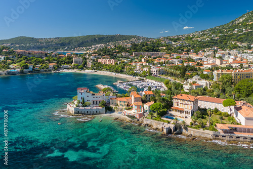 Aerial view of Beaulieu-sur-Mer, a resort town on the French Riviera coastline