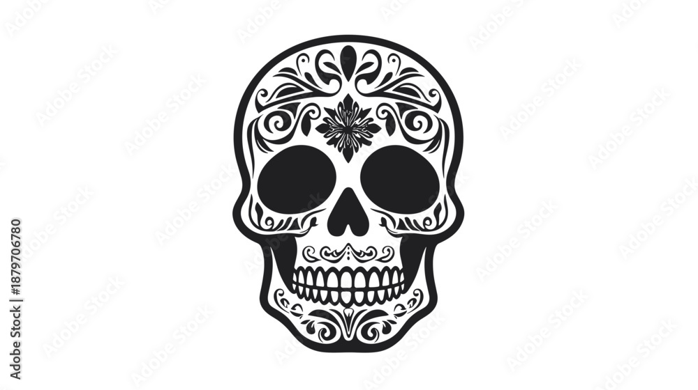 Fototapeta premium Decorative Sugar Skull Illustration Black White 2.