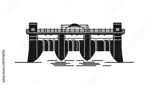 Dam Structure with Water Control Gates.