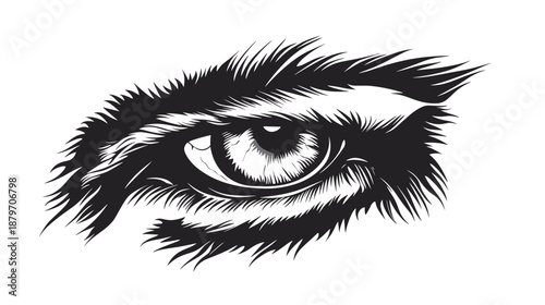 Detailed black and white eye illustration.