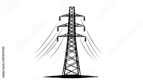 Electricity Pylon with Power Lines Illustration.