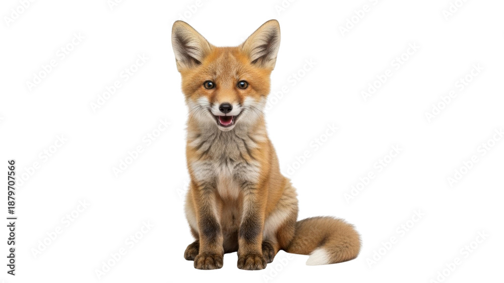 Fototapeta premium Fox cub portrait on white background.
