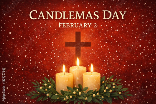 Candlemas Day February 2 with Cross and Lit Candles