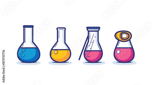 Laboratory Flasks with Colored Liquids Illustration.