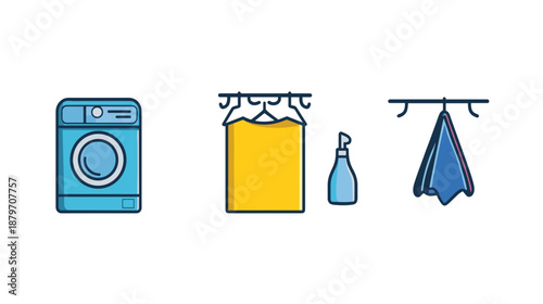 Laundry Equipment and Clean Clothes Hanging.