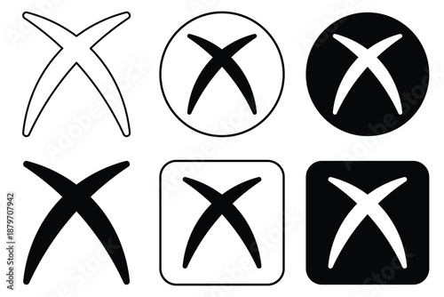 Cancel Icon Set. Ban Sign Vector Illustration. Close Symbol, Black Cross Sign Isolated On White Background. 