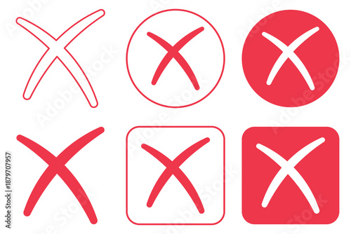 Cancel Icon Set. Ban Sign Vector Illustration. Close Symbol, Red Cross Sign Isolated On White Background. 