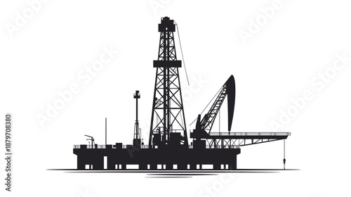 Offshore Oil Rig Drilling Platform Silhouette.