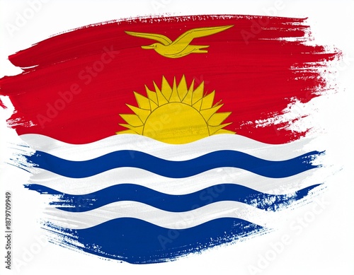 Kiribati Flag Brushstroke Design with Frigatebird, Rising Sun, and Ocean Wave Stripes