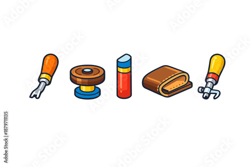 Crafting tools and materials isometric icons