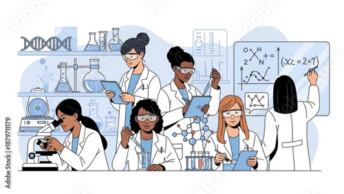 A diverse group of scientists working together in a laboratory setting