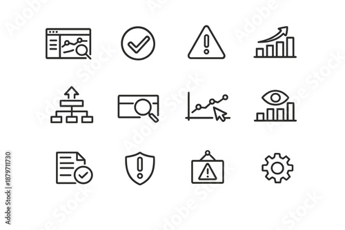 Search Console Tools. Line outline icon set of search console tools: search console