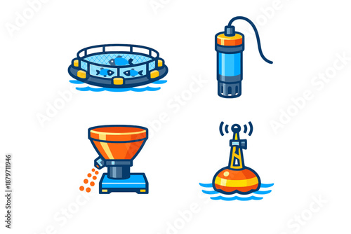 Aquaculture icons set