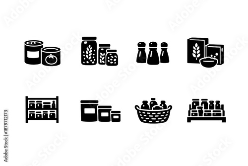 Kitchen Pantry Icons. Kitchen Pantry. Filled icon set of Kitchen Pantry: canned goods, dry food jars, spice