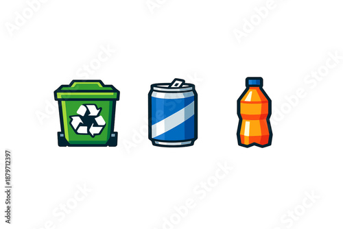 Recycling bin with soda can and bottle