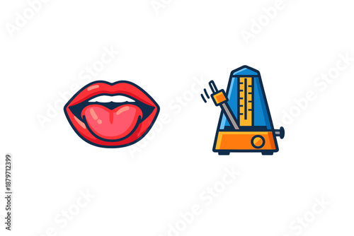 Lips and Metronome Icons on Dark Background