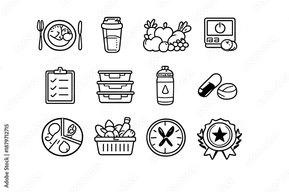 custom made wallpaper toronto digitalFitness Nutrition Icons. Fitness Nutrition. Line outline icon set of fitness nutrition: healthy meal plate,