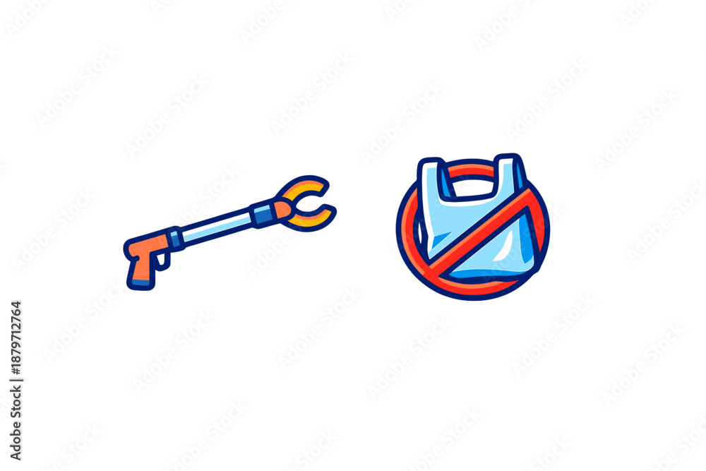 Obraz premium Trash grabber and no plastic bag icon