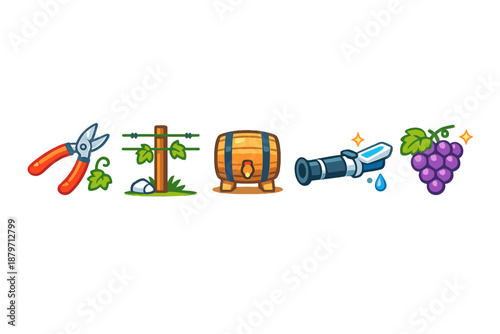 Winemaking process icons on a gradient background