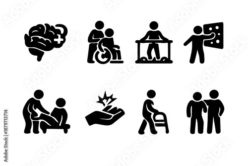 Neurological Rehab Icons. Neurological Rehabilitation. Filled icon set of Neurological Rehabilitation: brain