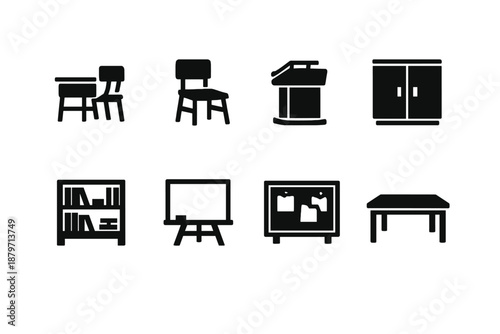 Classroom Furniture Icons. Classroom Furniture. Filled icon set of Classroom Furniture: student desk,