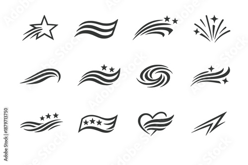 Expressive patriotic shapes. Line outline icon set of Expressive patriotic shapes: