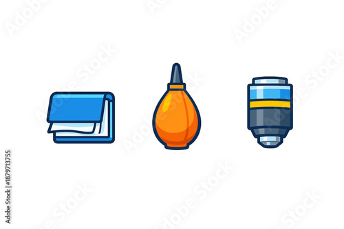 Set of three camera lens cleaning icons