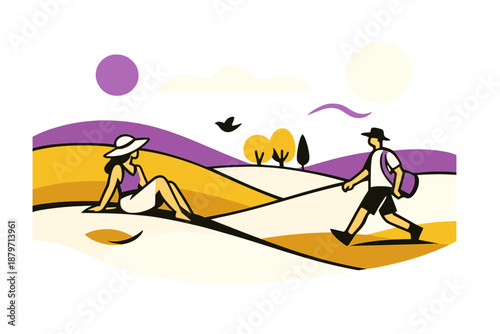 Abstract Countryside Serenity. Countryside calm abstract art. Rolling golden fields with smooth curves,