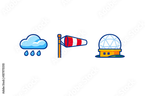 Weather icons set with neon glow