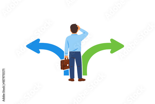 Man at a Crossroads with Glowing Arrows